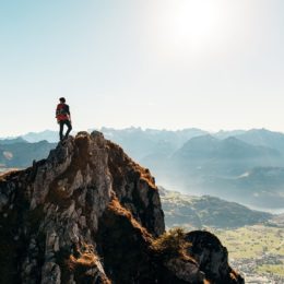 pilgrim on the top of a mountain on the Camino
