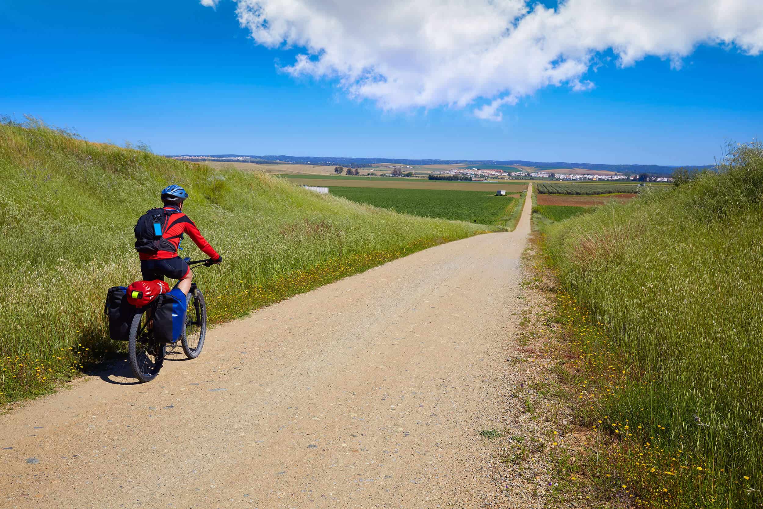 A man cycling the Camino la Plata Route