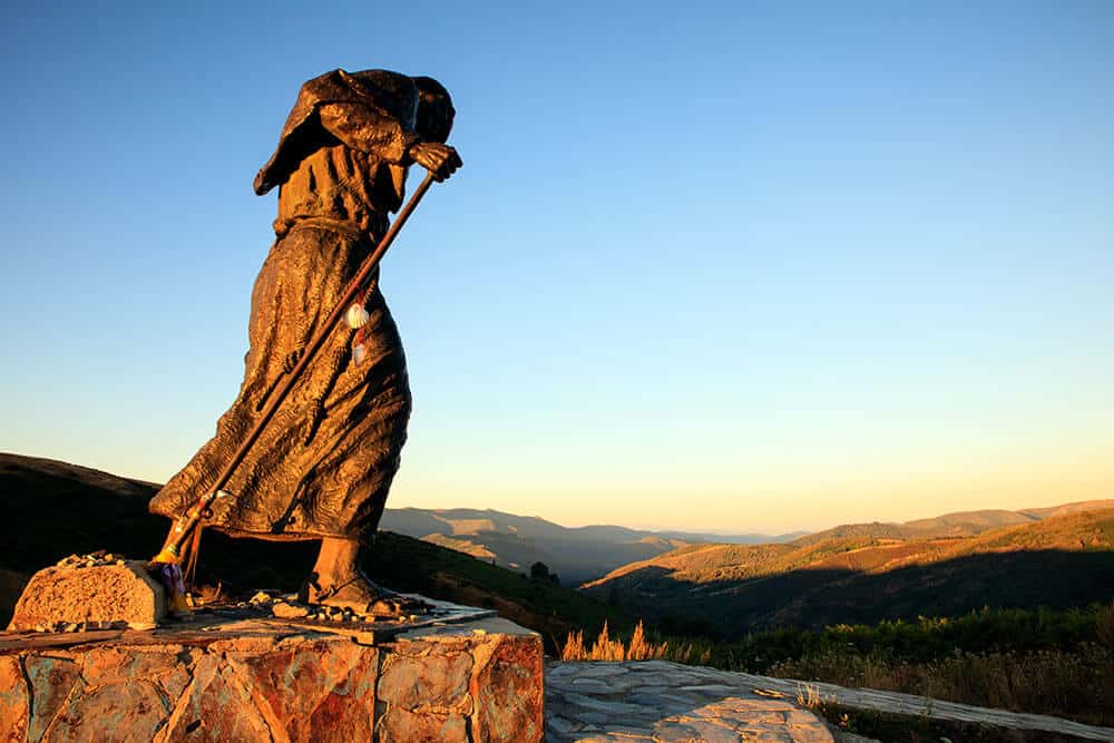 Statue of the Pilgrim walking the camino