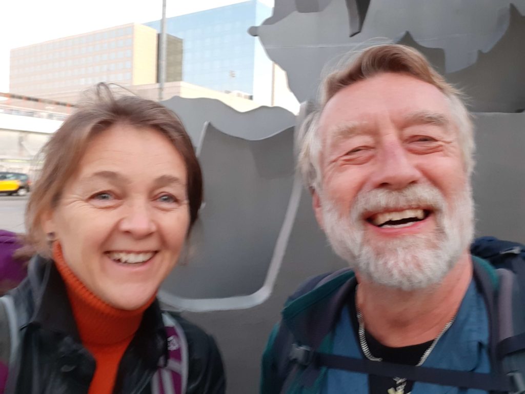 Tom with a friend in Barcelona.